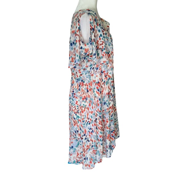 Maeve Anthro Watercolor Pastel Orange Blue Dot Flutter Sleeve Cutout Dress - M - Picture 7 of 14